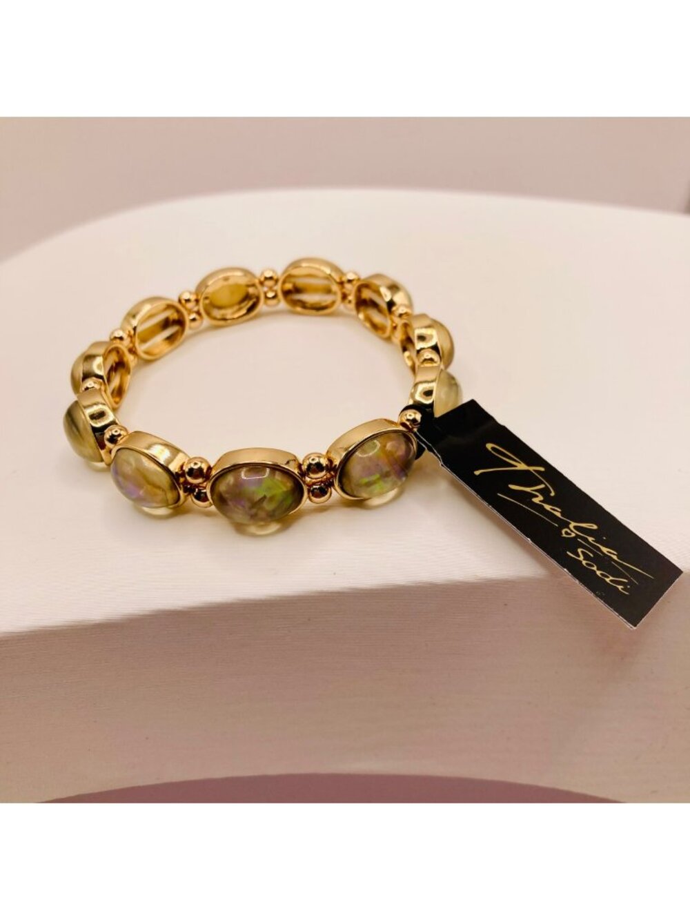 Thalia Sodi Gold-Tone Stretch Bracelet Iridescent Cabachons -82B